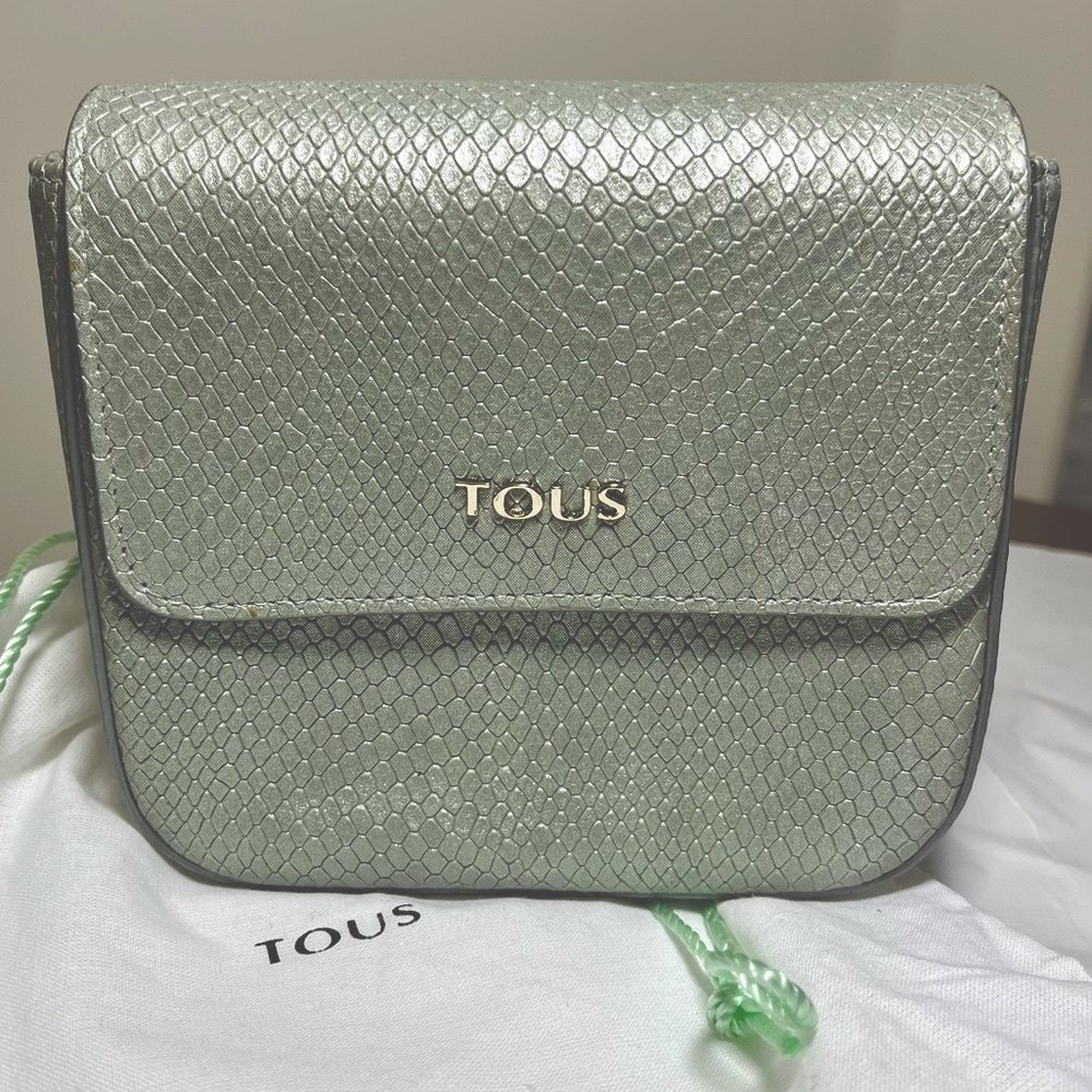 Authentic TOUS Rene Bandolera Snake crossbody bag - Light Green Metallic
